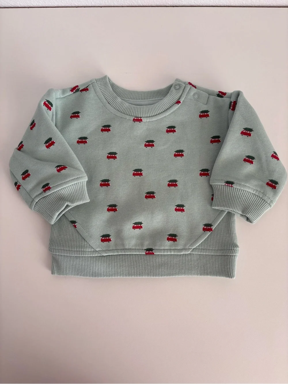 cloud island Baby Sweater in Light Gray with Red Car Print 0-3m